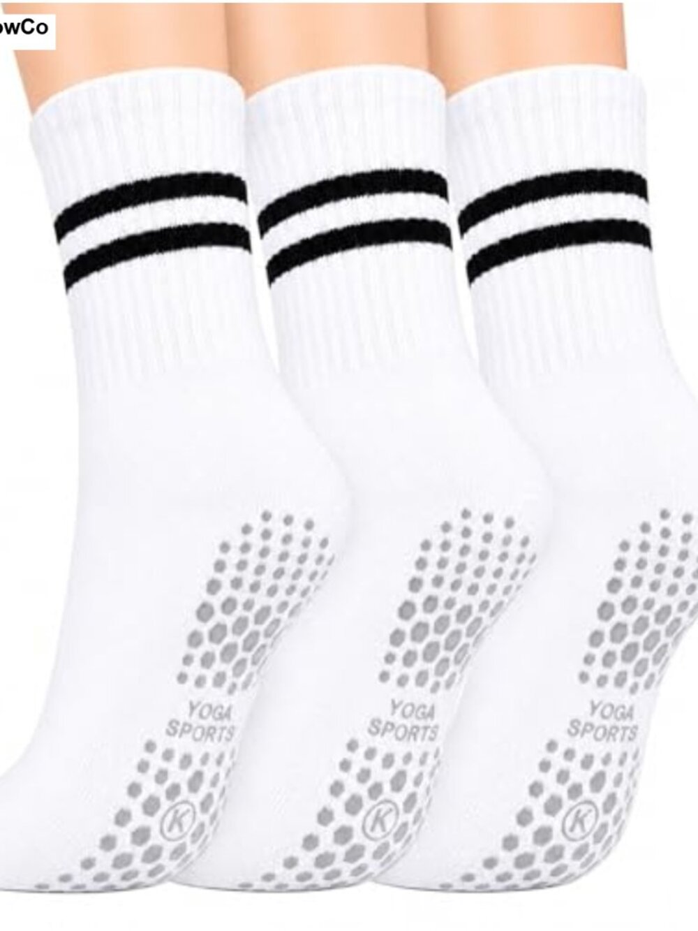 Women's Cotton Non-Slip Pilates Yoga Grip Socks, 3 Pairs, Crew